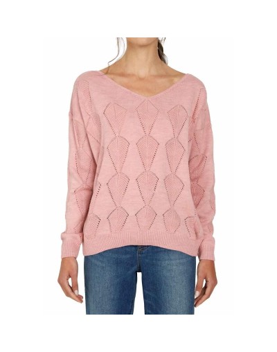 CMC560U16 Buzo Calado Hojas Cuello V Color Palo De Rosa Talla Unica