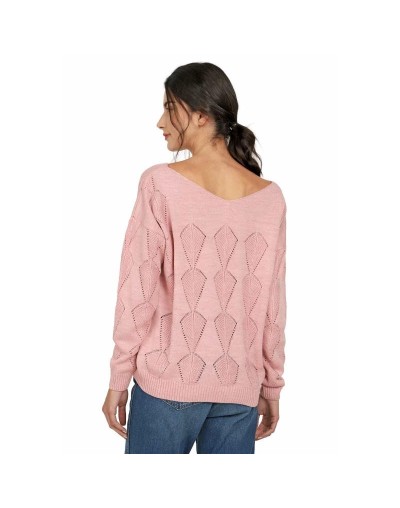 CMC560U16 Buzo Calado Hojas Cuello V Color Palo De Rosa Talla Unica