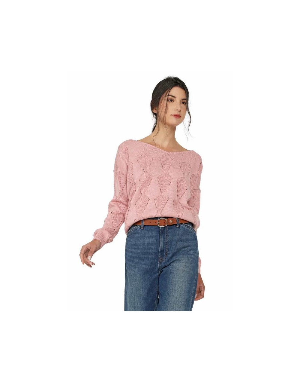 CMC560U16 Buzo Calado Hojas Cuello V Color Palo De Rosa Talla Unica
