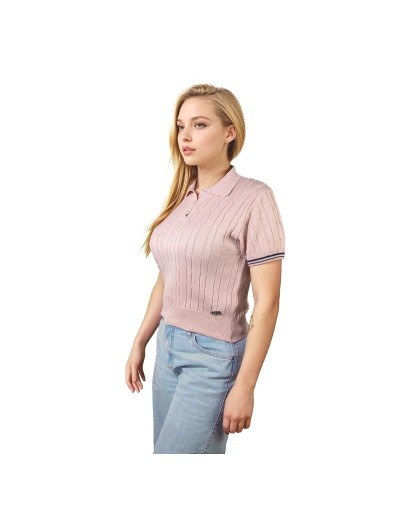 MMA826L16 Camiseta Trenzada 3 Botones Color Palo de Rosa Azul Talla XS SM ML XL