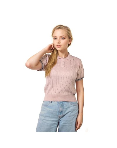 MMA826L16 Camiseta Trenzada 3 Botones Color Palo de Rosa Azul Talla XS SM ML XL