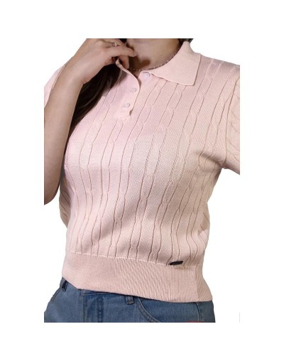 MMA826L16 Camiseta Trenzada 3 Botones Color Palo de Rosa Azul Talla XS SM ML XL