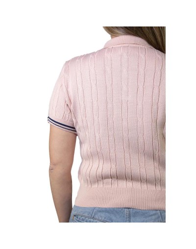 MMA826L16 Camiseta Trenzada 3 Botones Color Palo de Rosa Azul Talla XS SM ML XL