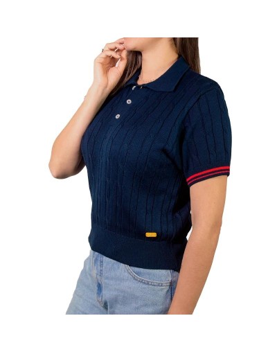MMA826XS04 Camiseta Trenzada 3 Botones Color Azul Rojo Talla XS SM ML XL