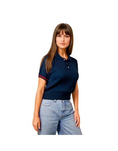 MMA826XS04 Camiseta Trenzada 3 Botones Color Azul Rojo Talla XS SM ML XL