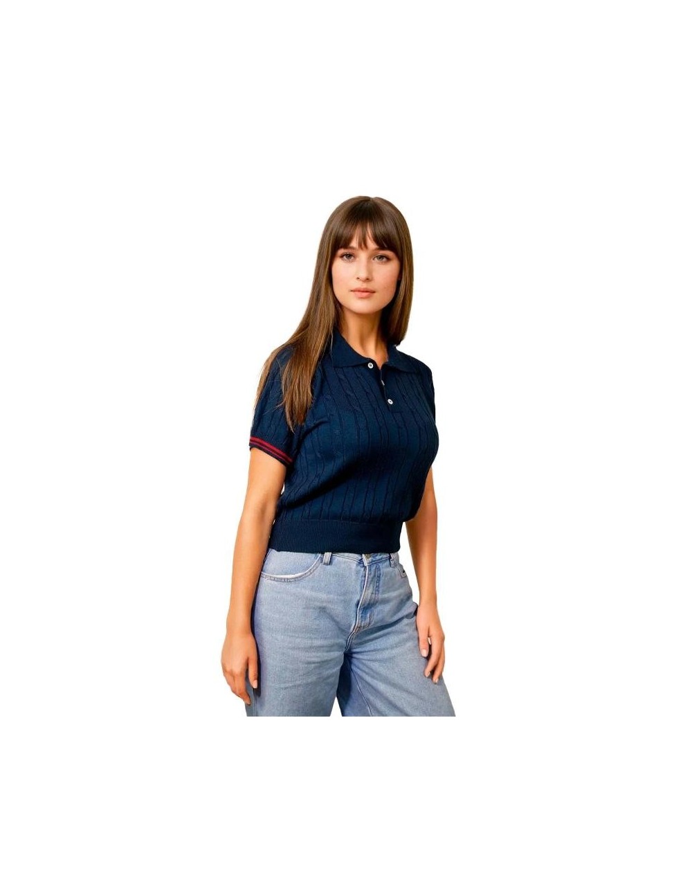 MMA826XS04 Camiseta Trenzada 3 Botones Color Azul Rojo Talla XS SM ML XL
