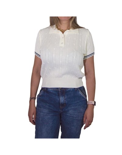 MMA826XS08 Camiseta Trenzada 3 Botones Color Marfil Azul Oscuro Talla XS SM ML XL