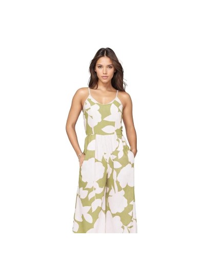 SME819S15 Enterizo Pantalon Con Estampado Floral Color Verde Oliva Talla S M L