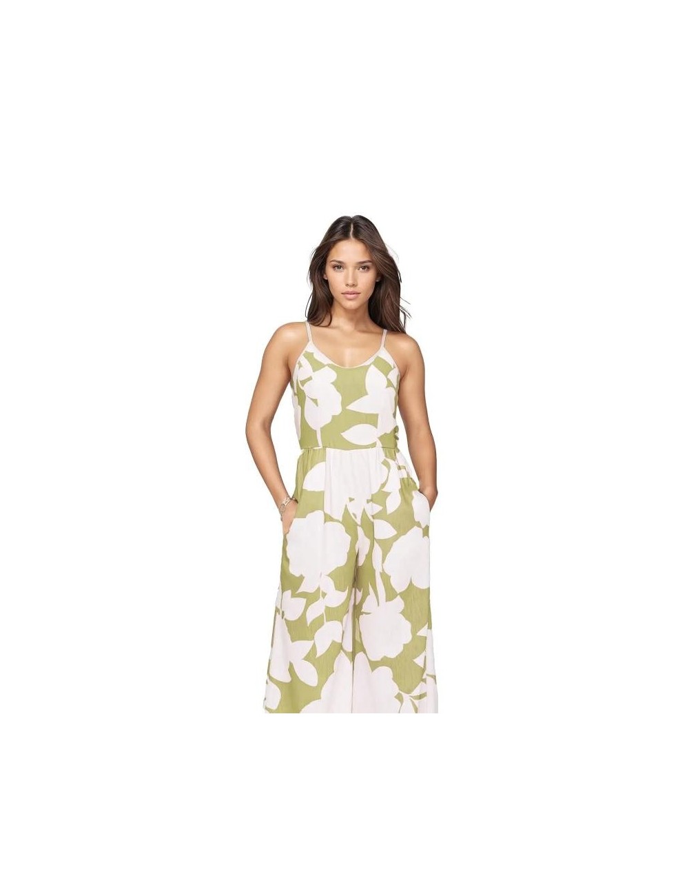 SME819S15 Enterizo Pantalon Con Estampado Floral Color Verde Oliva Talla S M L