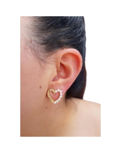 Aretes Corazón Mitad Perlas