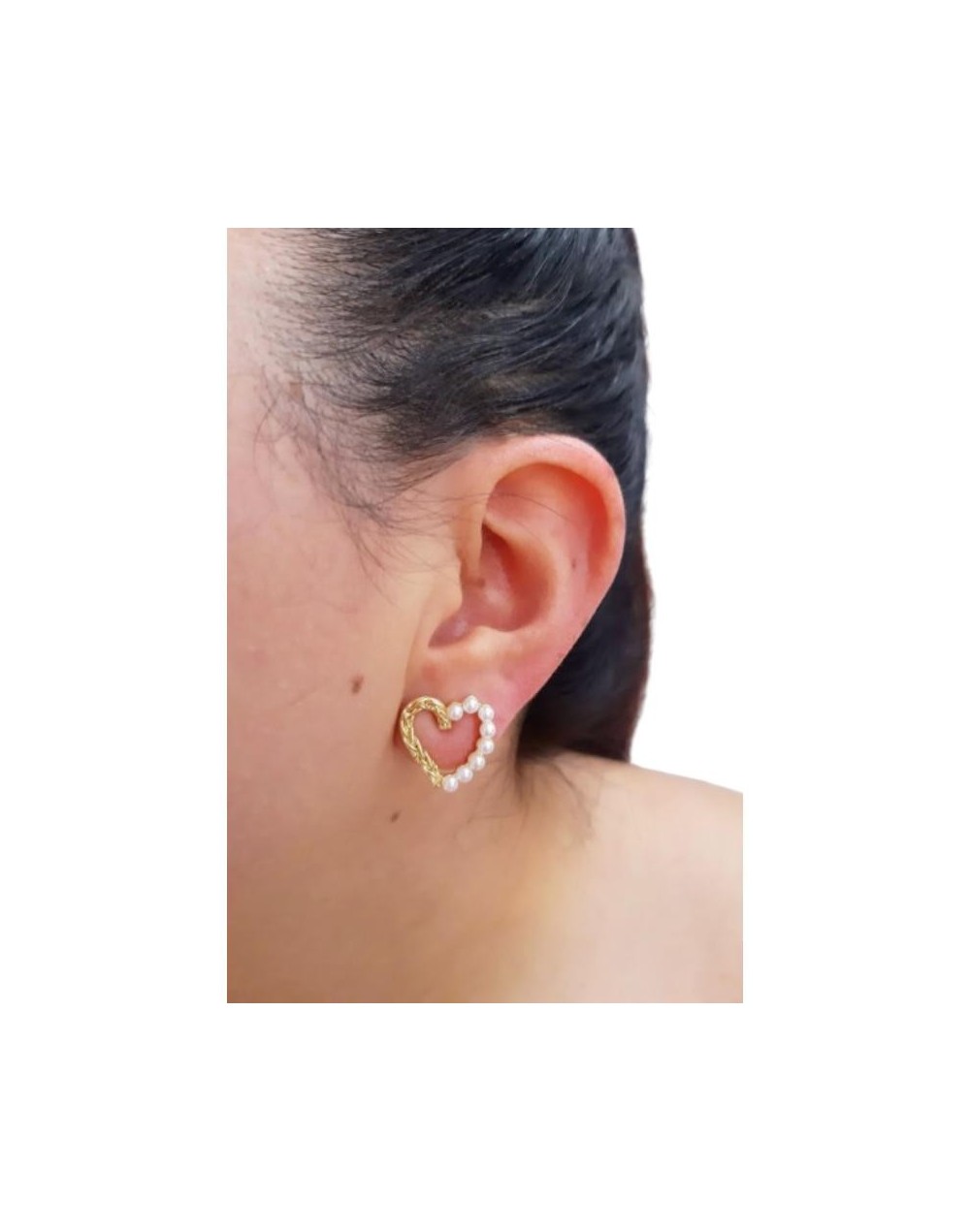 Aretes Corazón Mitad Perlas