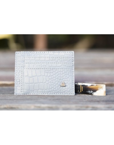 Billetera portatarjetas de hombre Lorenzo en piel color gris y pinza para billetes 