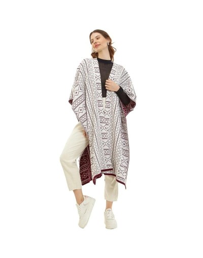 OMA781U07 Ruana Caminos Doble Faz Color Vinotinto Marfil Talla Unica