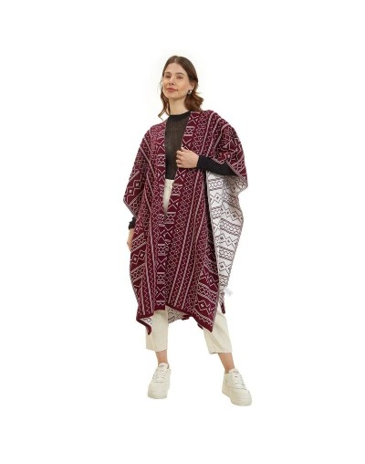 OMA781U07 Ruana Caminos Doble Faz Color Vinotinto Marfil Talla Unica