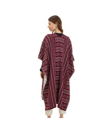 OMA781U07 Ruana Caminos Doble Faz Color Vinotinto Marfil Talla Unica