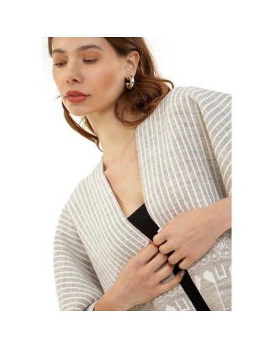 OMA778U09 Ruana Rayas Étnica Doble Faz Color Beige Marfil Talla Unica