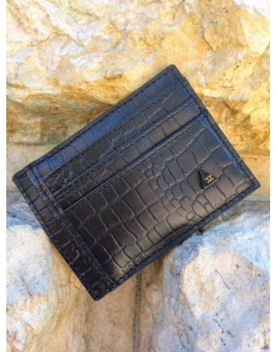 Billetera portatarjetas de hombre Lorenzo en piel color negro y pinza para billetes 