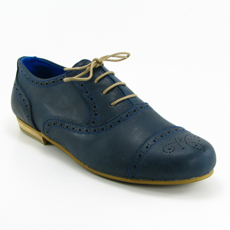 Zapatos para mujer en cuero tipo Oxford - Azul