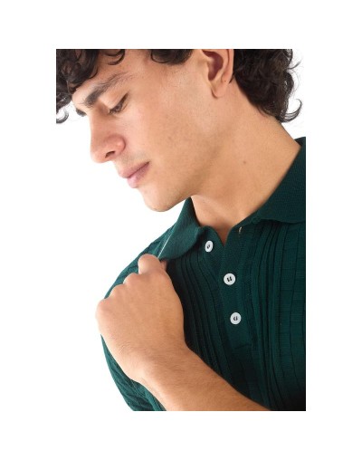 MHA824 Camiseta Polo Cuadros 3 Botones Color Verde Botella Talla S M L XL