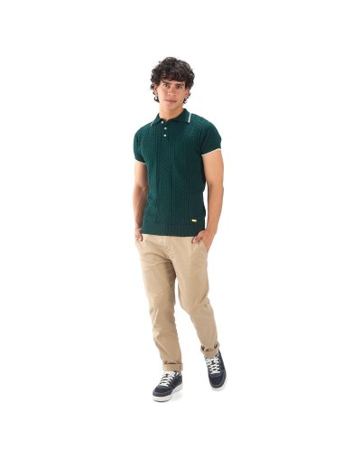 MHA824 Camiseta Polo Cuadros 3 Botones Color Verde Botella Talla S M L XL