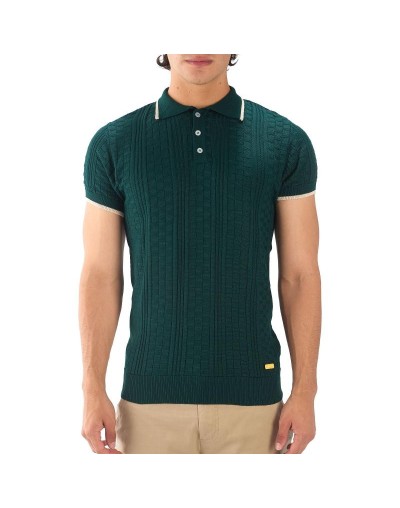 MHA824 Camiseta Polo Cuadros 3 Botones Color Verde Botella Talla S M L XL