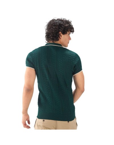 MHA824 Camiseta Polo Cuadros 3 Botones Color Verde Botella Talla S M L XL