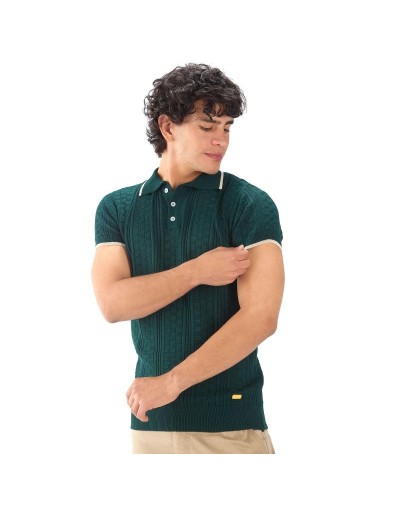 MHA824 Camiseta Polo Cuadros 3 Botones Color Verde Botella Talla S M L XL