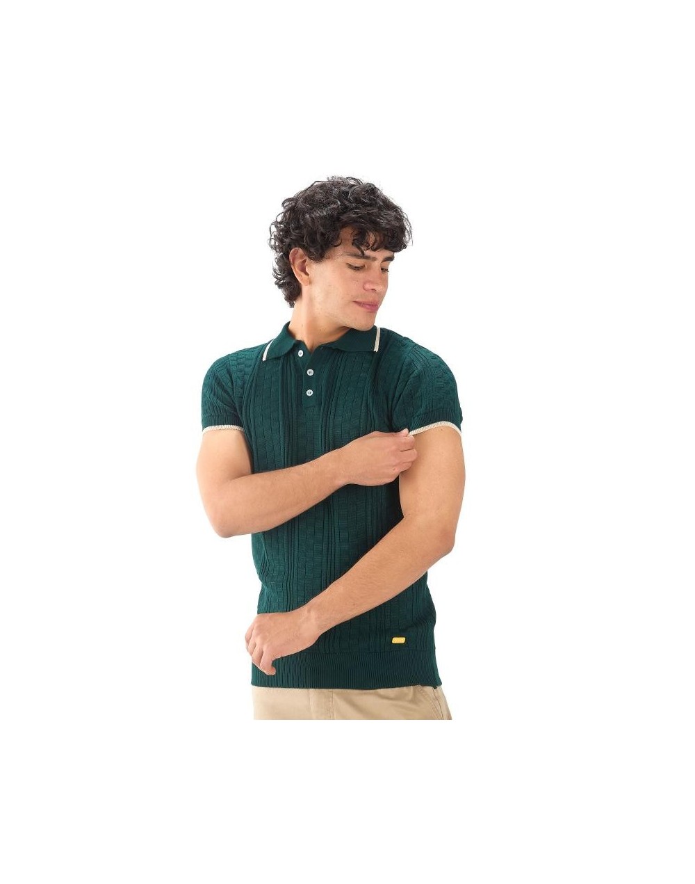 MHA824 Camiseta Polo Cuadros 3 Botones Color Verde Botella Talla S M L XL