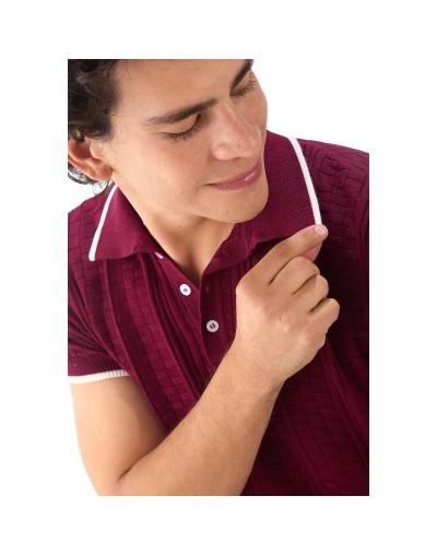 MHA824 Camiseta Polo Cuadros 3 Botones Color Vinotinto Talla S M L XL