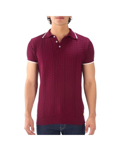 MHA824 Camiseta Polo Cuadros 3 Botones Color Vinotinto Talla S M L XL