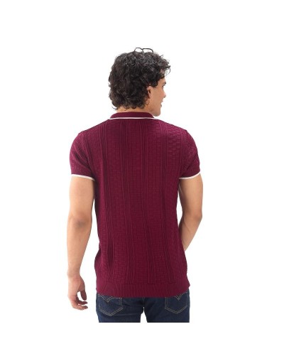 MHA824 Camiseta Polo Cuadros 3 Botones Color Vinotinto Talla S M L XL