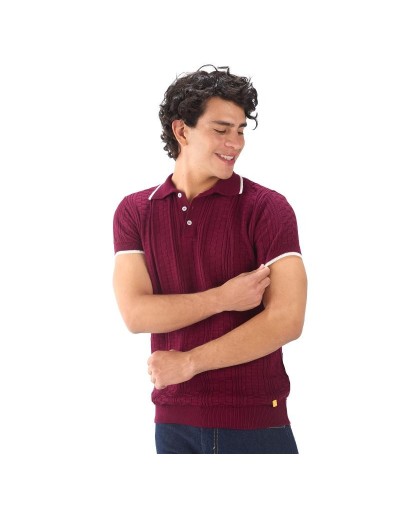 MHA824 Camiseta Polo Cuadros 3 Botones Color Vinotinto Talla S M L XL