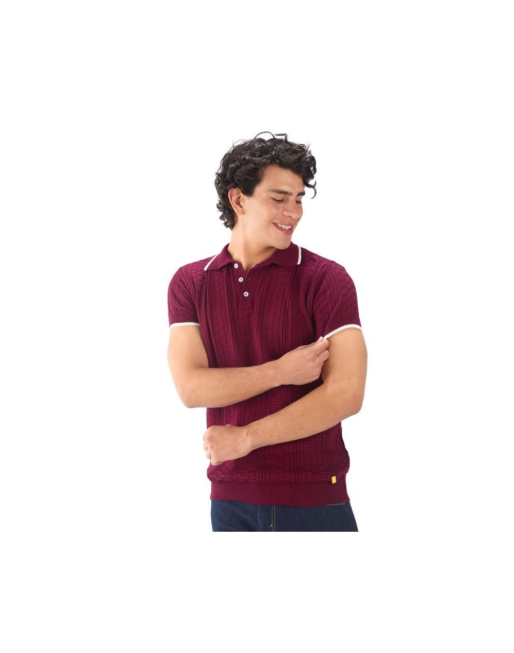 MHA824 Camiseta Polo Cuadros 3 Botones Color Vinotinto Talla S M L XL
