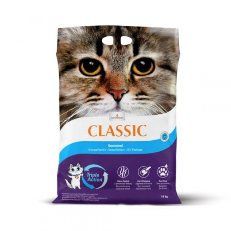 Arena premium para gato - marca classic sin aroma x 14 kg