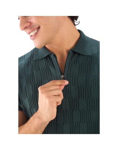 MHC813 Camiseta Polo Cuadro Canales Cremallera Color Verde Militar Talla S M L XL