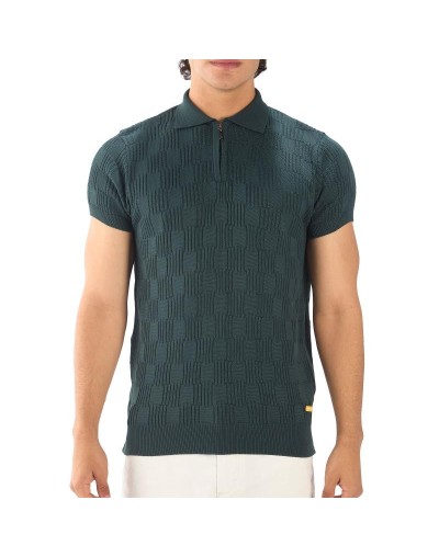 MHC813 Camiseta Polo Cuadro Canales Cremallera Color Verde Militar Talla S M L XL