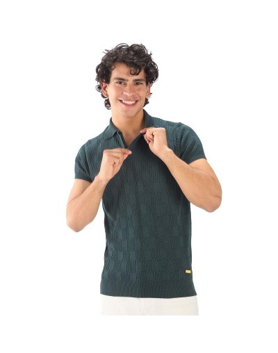 MHC813 Camiseta Polo Cuadro Canales Cremallera Color Verde Militar Talla S M L XL