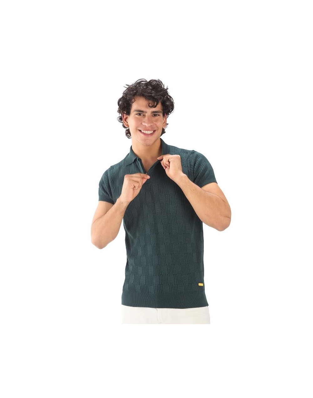 MHC813 Camiseta Polo Cuadro Canales Cremallera Color Verde Militar Talla S M L XL