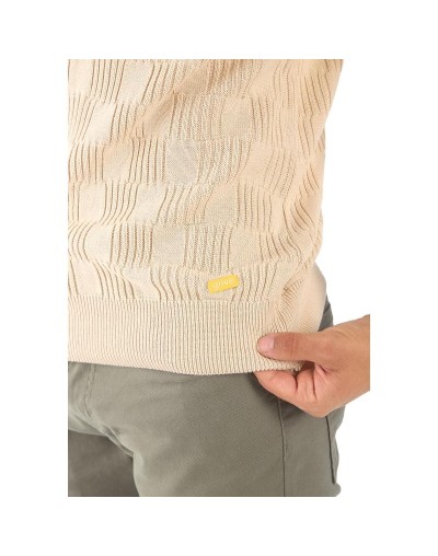 MHC813 Camiseta Polo Cuadro Canales Cremallera Color Beige Talla S M L XL