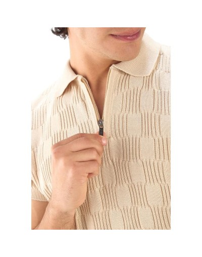 MHC813 Camiseta Polo Cuadro Canales Cremallera Color Beige Talla S M L XL