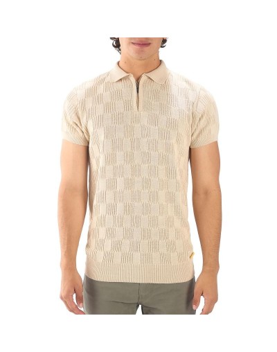 MHC813 Camiseta Polo Cuadro Canales Cremallera Color Beige Talla S M L XL