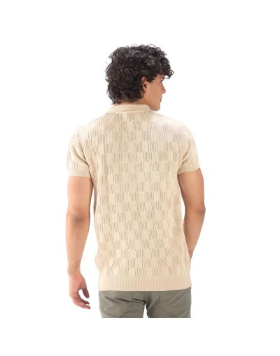 MHC813 Camiseta Polo Cuadro Canales Cremallera Color Beige Talla S M L XL