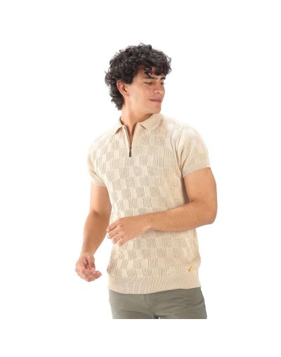 MHC813 Camiseta Polo Cuadro Canales Cremallera Color Beige Talla S M L XL