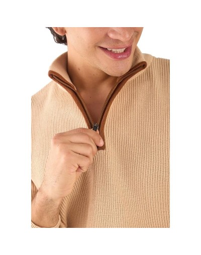 BHA831 Sueter Cuello Alto Punto Ingles Color Almendra Talla S M L XL