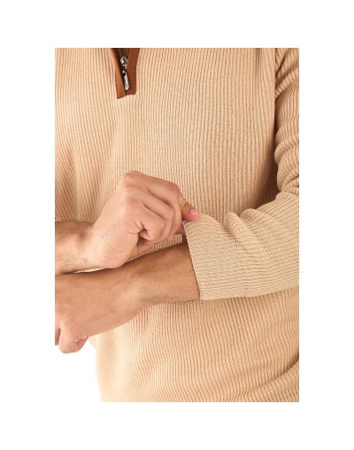 BHA831 Sueter Cuello Alto Punto Ingles Color Almendra Talla S M L XL
