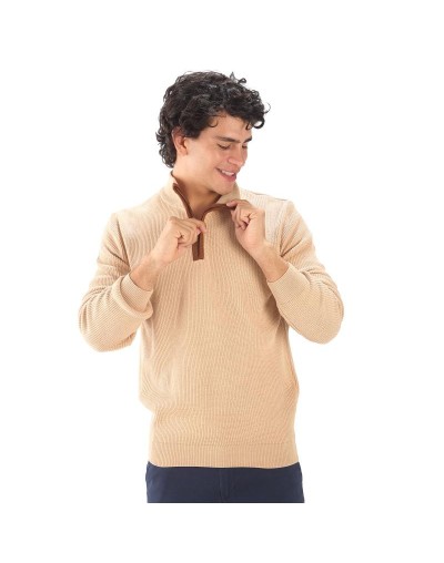 BHA831 Sueter Cuello Alto Punto Ingles Color Almendra Talla S M L XL