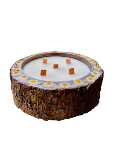 Vela Tronco madera - margaritas - EXTRA GRANDE