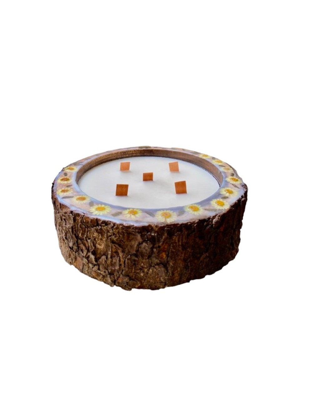 Vela Tronco madera - margaritas - EXTRA GRANDE