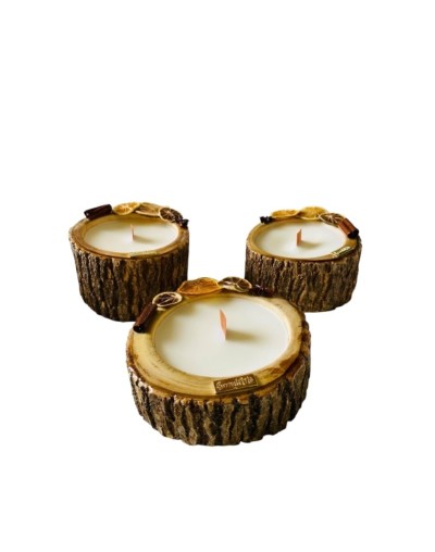 Set de 3 Velas en tronco de madera - CITRICOS