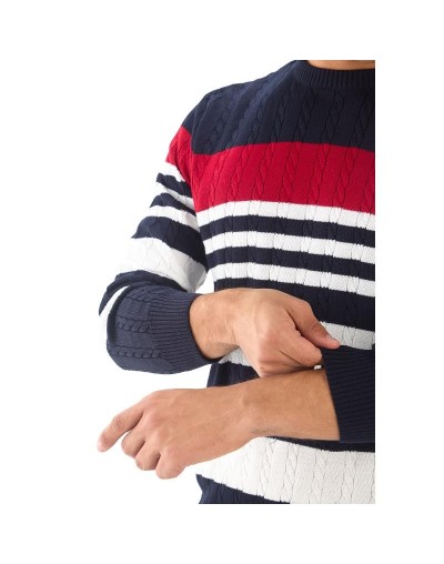 MHC814 Saco Trenzado 3 Colores Azul Rojo Marfil Talla S M L XL